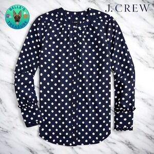 J.‎ Crew Drapey Shirt Ruffle Cudf Navy Polka Dot Women's XL Button Up Blouse Top
